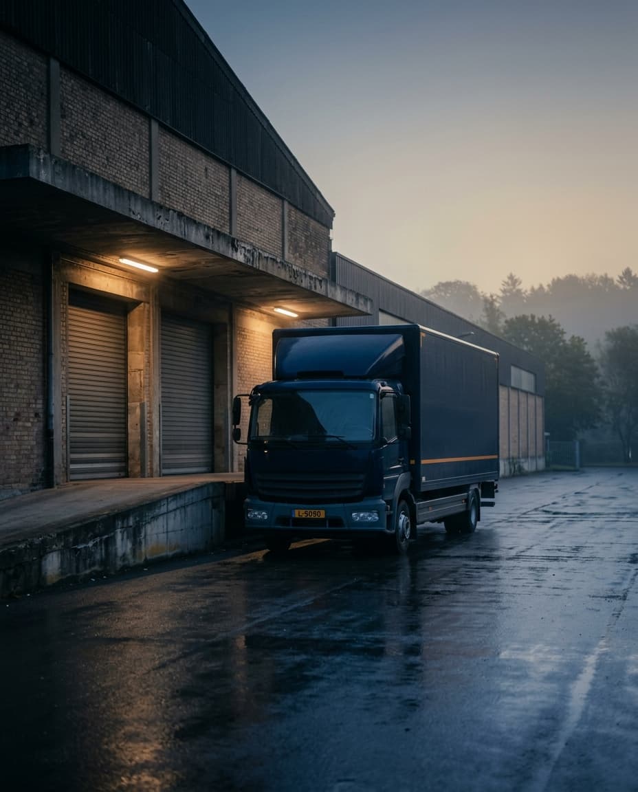 Camion Transports Federspiel immatriculé LU devant le siège d’Ettelbruck